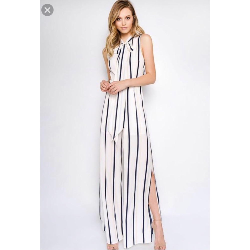 Zoe striped necktie jumpsuit